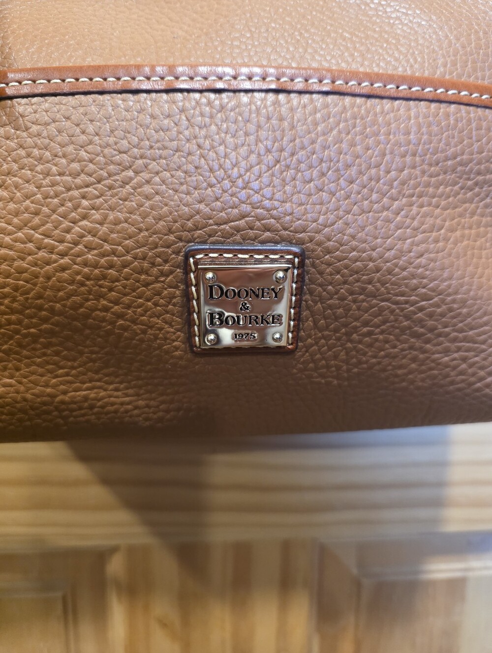 Dooney & Bourke Cognac Pebble Leather Crossbody with Logo Plaque